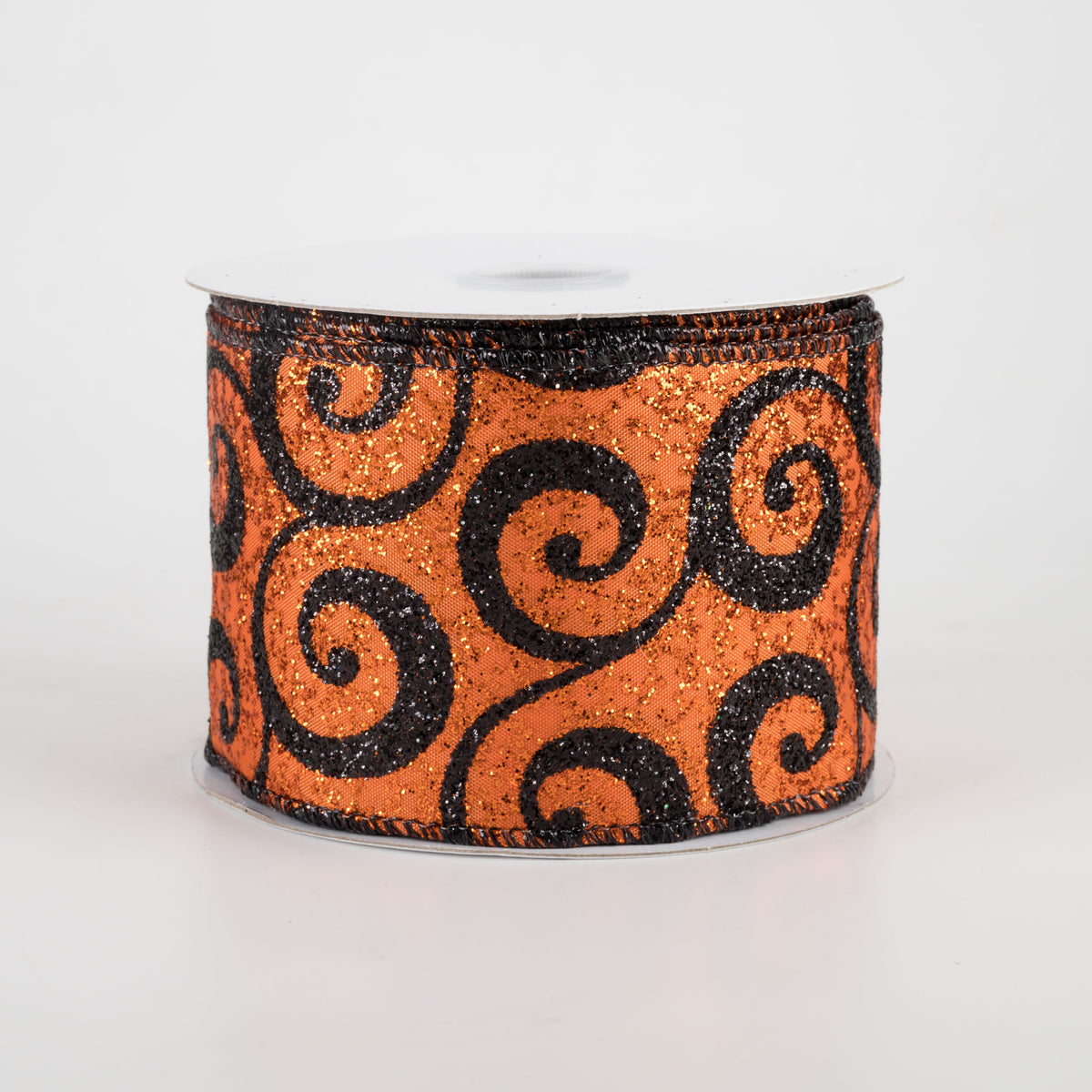 2.5" Ultra Glitter Swirls Ribbon: Orange & Black (10 Yards)