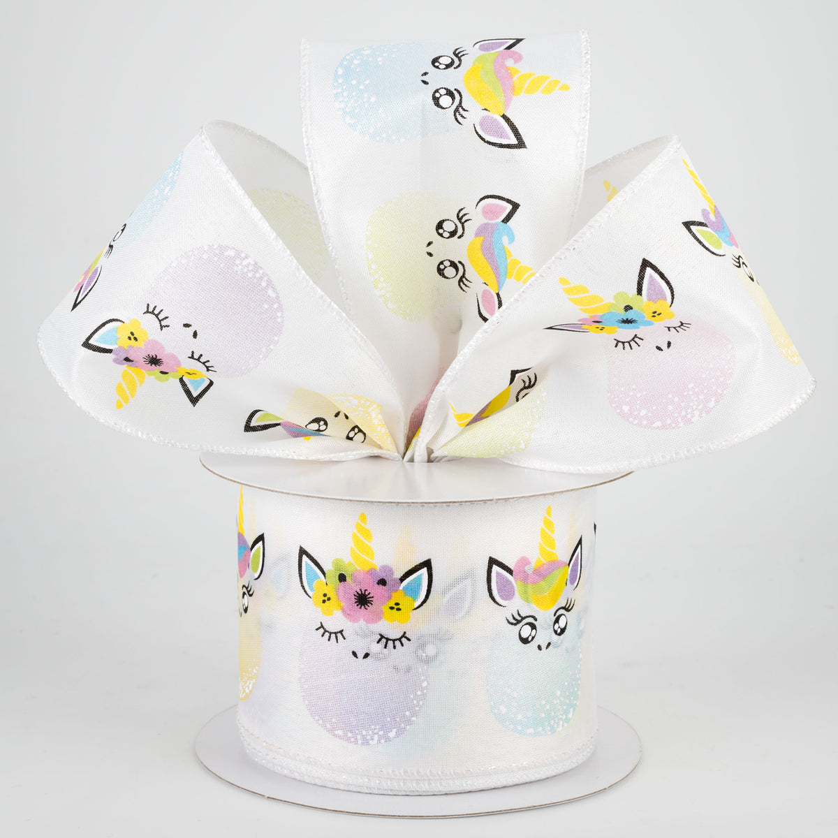 2.5" Unicorn Easter Eggs Satin Ribbon (10 Yards) Lifestyle Photo