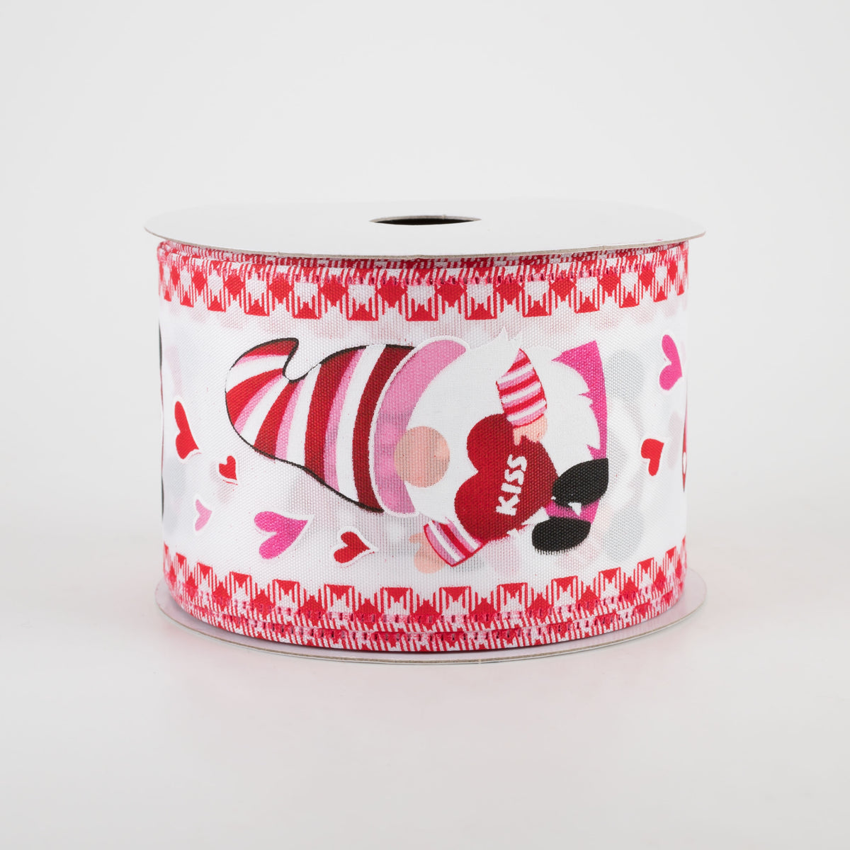 2.5" Valentine's Day Gnomes Red Gingham Edge Ribbon (10 Yards) Item Number: 15201-40-12