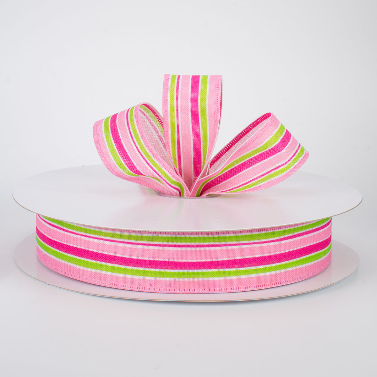 1.5" Variating Stripe Ribbon: Pink, Lime, Fuchsia (50 Yards) Lifestyle Photo