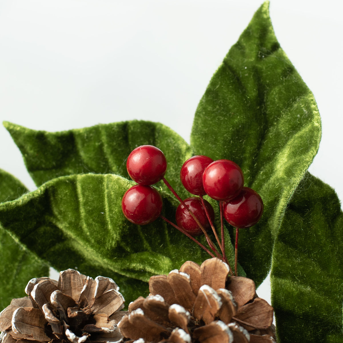 10" Velvet American Holly & Pinecone Wreath detail photo 4
