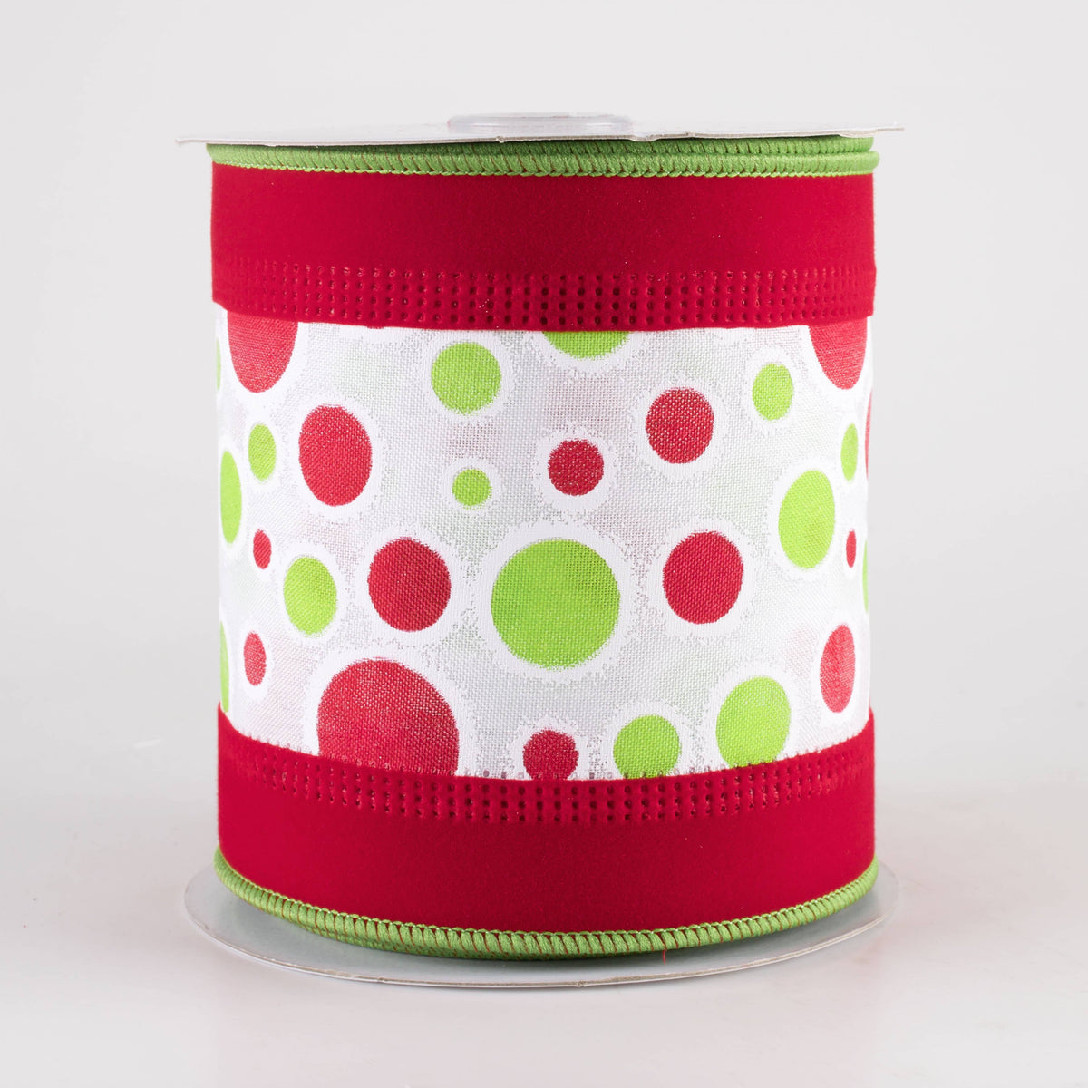 4" Velvet Edge Polka Dots Ribbon: Red, Lime & White (10 Yards) Item Number: 78236-04-01