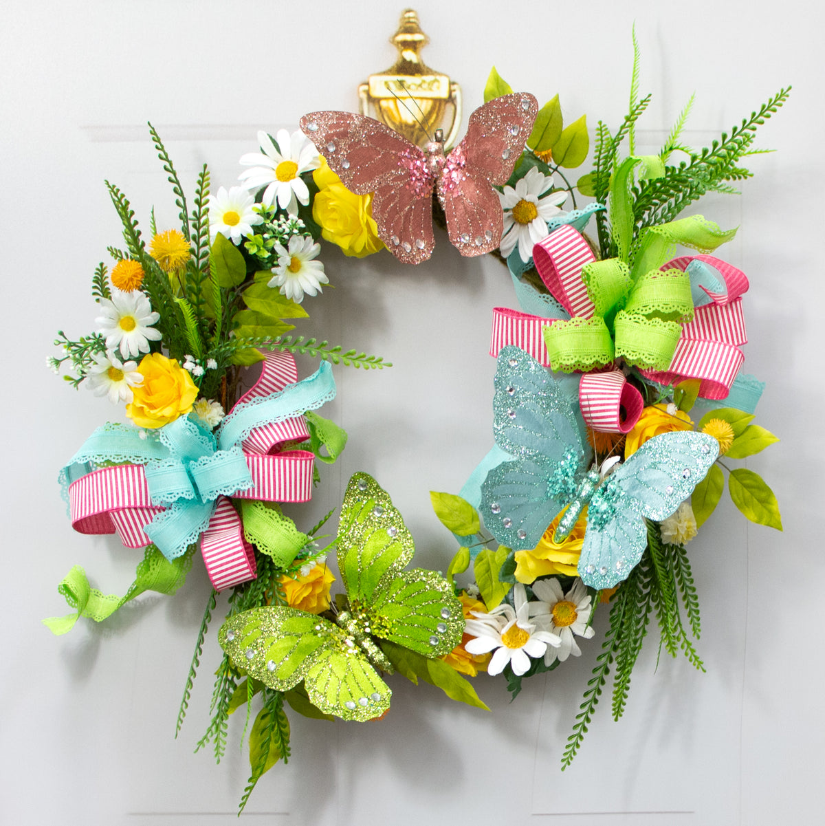 9" Velvet, Glitter, Gem Butterfly Ornament: Lime Green Lifestyle Photo