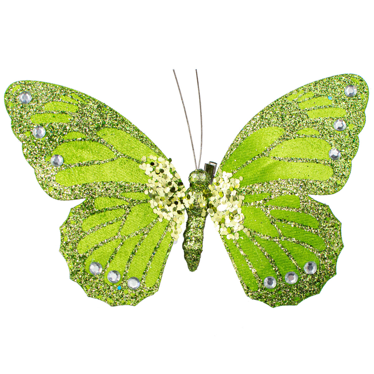 9" Velvet, Glitter, Gem Butterfly Ornament: Lime Green Item Number: ME717933