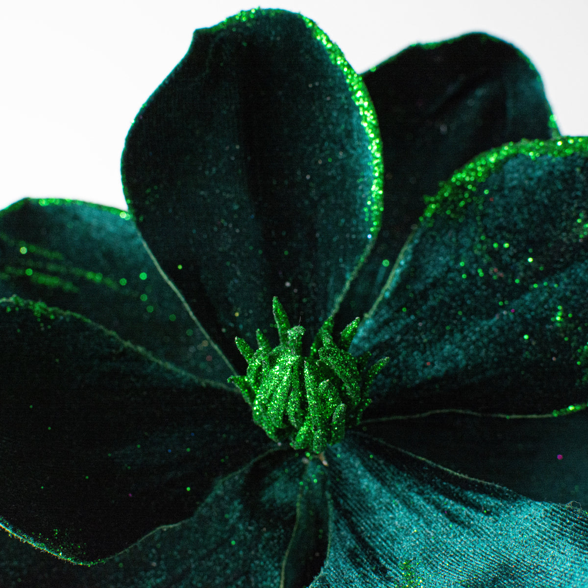 10" Velvet & Glitter Magnolia Spray: Dark Green Lifestyle Photo