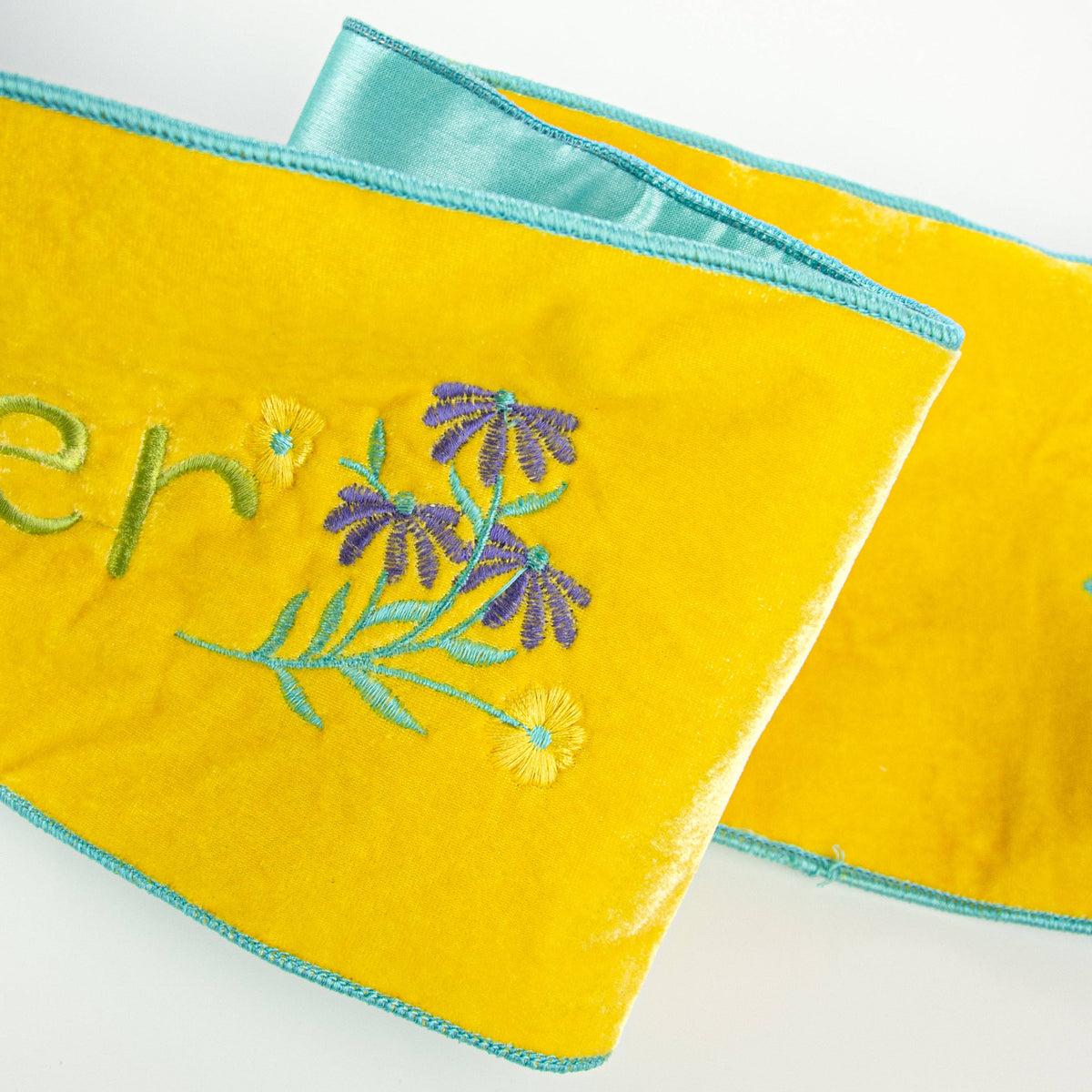 [D Stevens] 6" Velvet Happy Easter Robins Egg Blue Backing Banner: Yellow detail photo 3