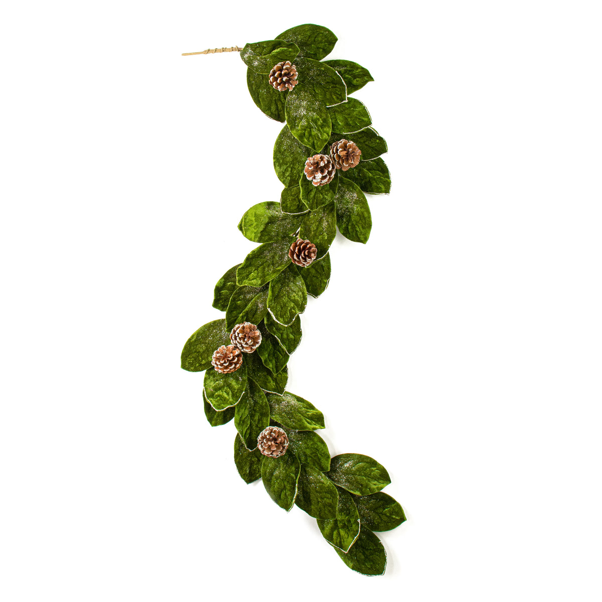 4' Velvet Magnolia Leaves & Pinecone Garland detail photo 5