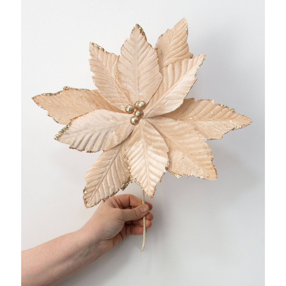 14" x 16" Velvet Poinsettia Stem: Champagne Gold detail photo 3