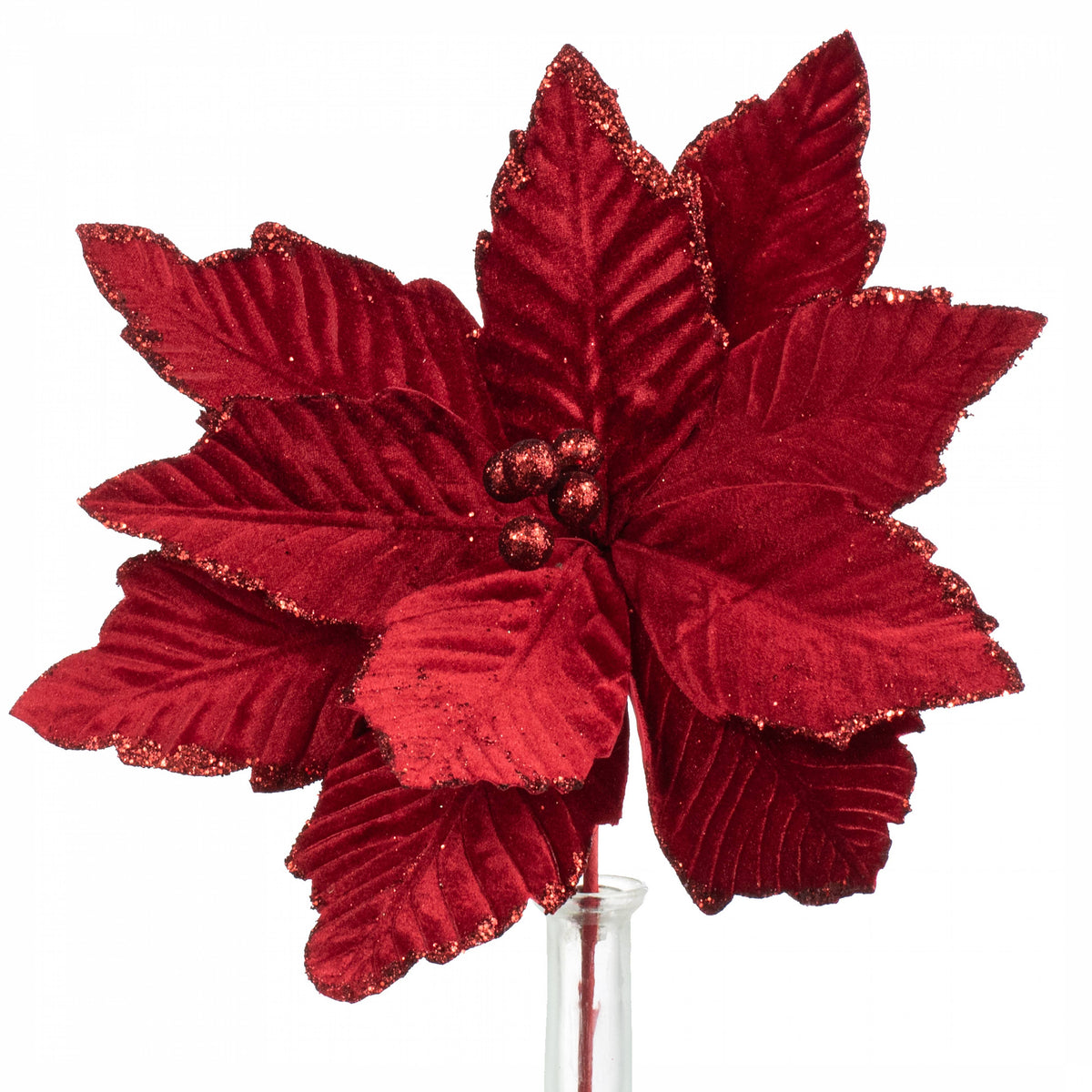 14" x 16" Velvet Poinsettia Stem: Cranberry Red Item Number: XS401157