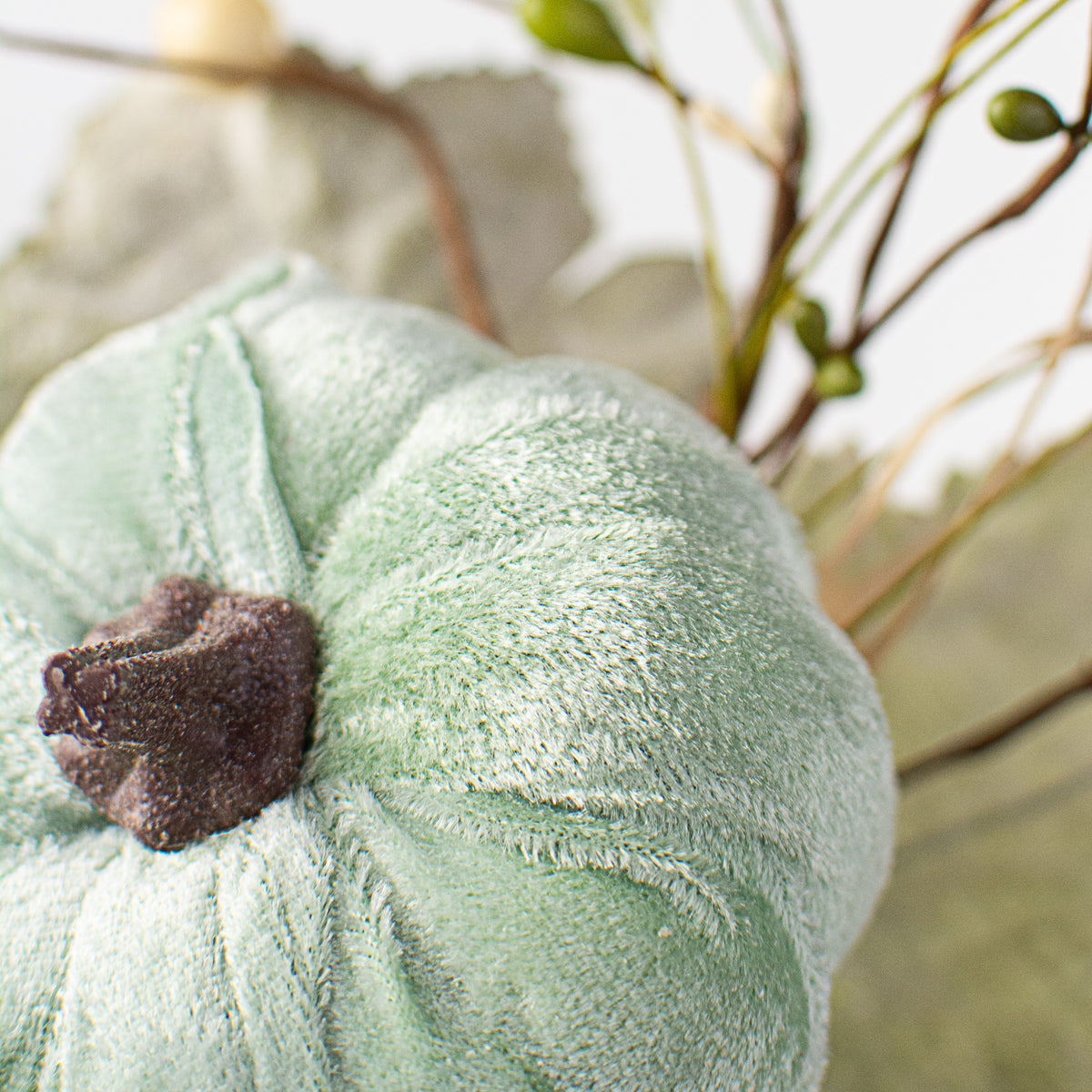 14" Velvet Pumpkin, Berry, Leaves Pick: Mint Lifestyle Photo