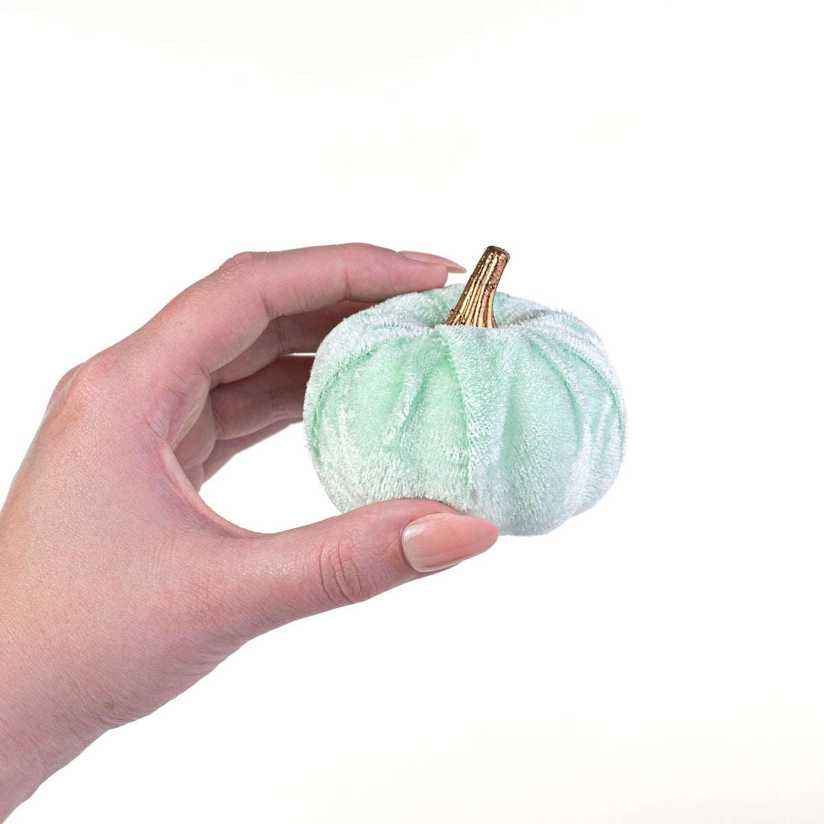 3" Velvet Pumpkins: Mint (Set of 6) detail photo 3