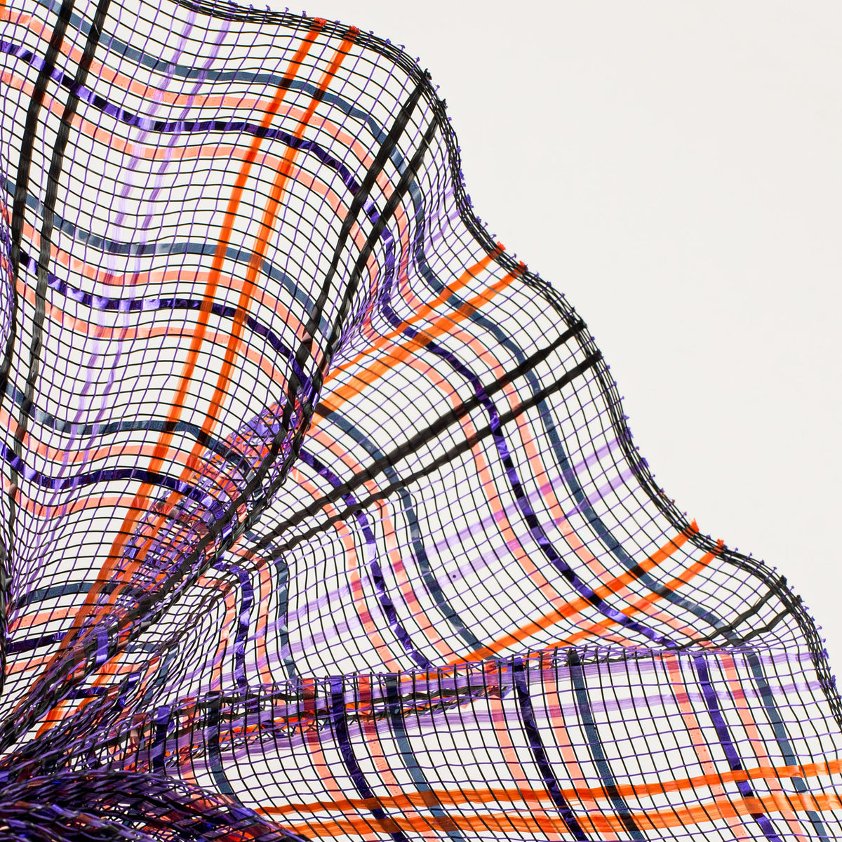 10" Vertical Foil Plaid Mesh: Black, Orange, Purple Lifestyle Photo