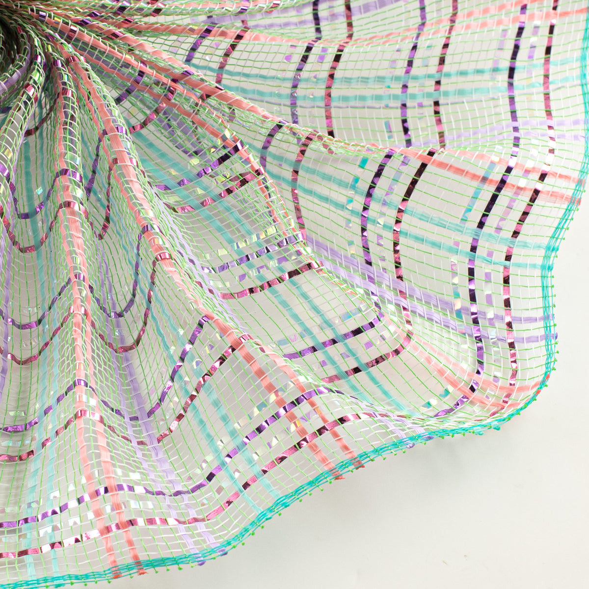 10" Vertical Foil Plaid Mesh: Lime, Pink, Blue, Lavender Lifestyle Photo