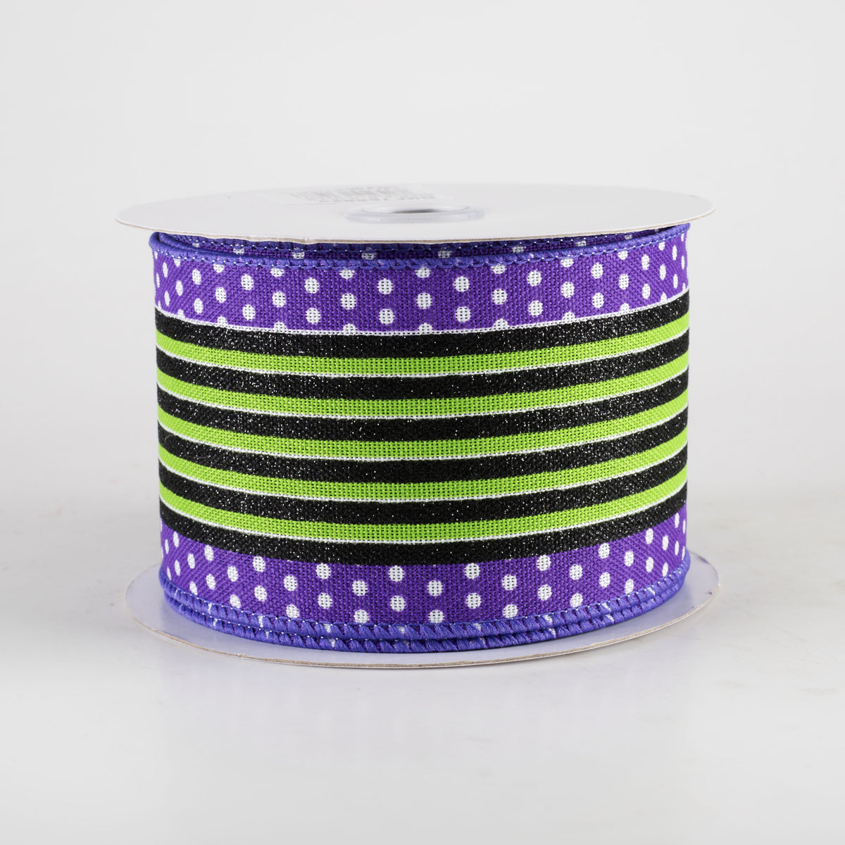 2.5" Vertical Stripe Dot Edge Ribbon: Purple, Green & Black (10 Yards) Item Number: RGF156623