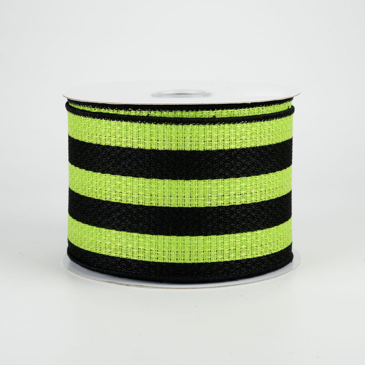 2.5" Vertical Stripe Faux Burlap Ribbon: Black & Lime Green (10 Yards)