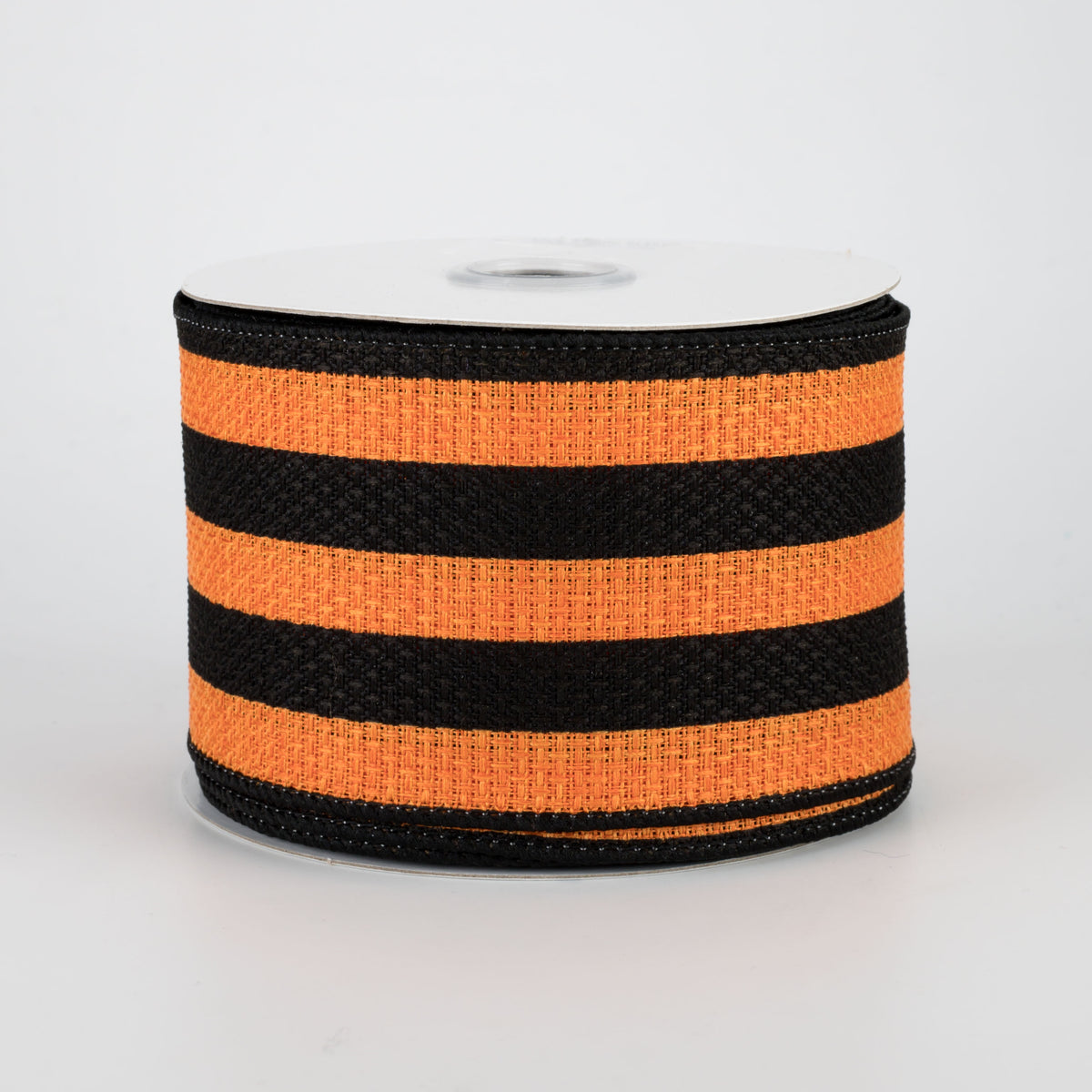 2.5" Vertical Stripe Faux Burlap Ribbon: Black & Orange (10 Yards)