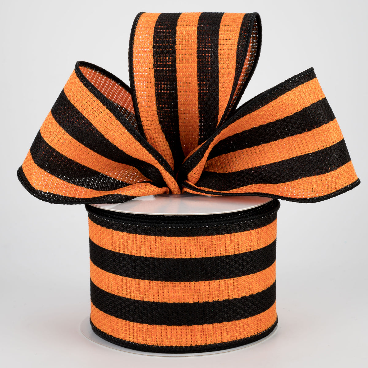 2.5" Vertical Stripe Faux Burlap Ribbon: Black & Orange (10 Yards) Lifestyle Photo