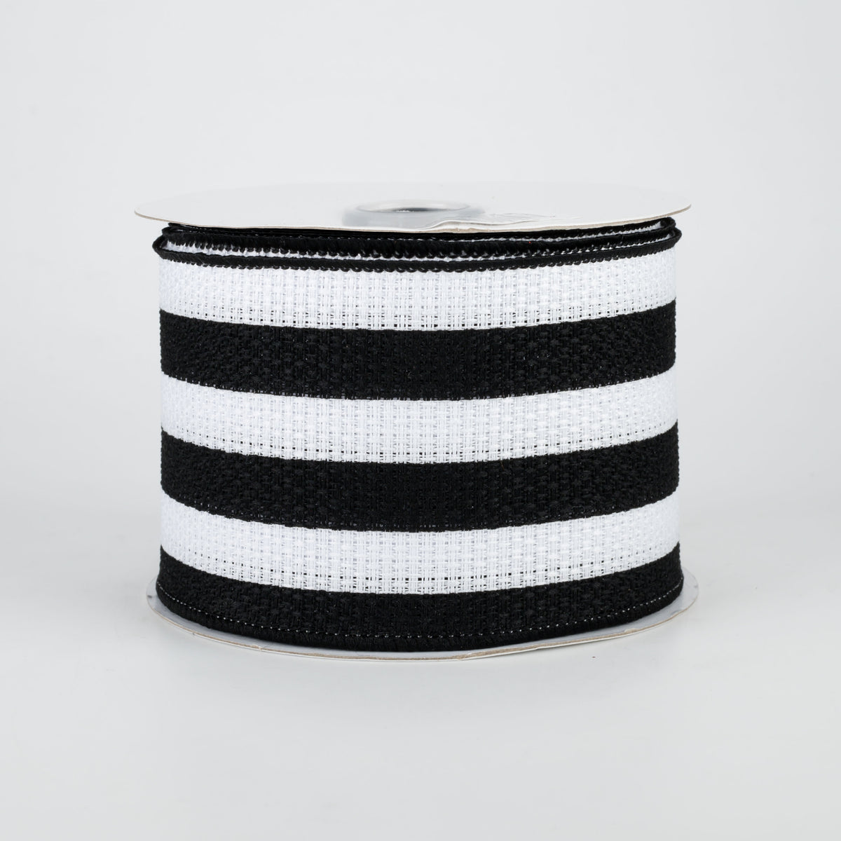 2.5" Vertical Stripe Faux Burlap Ribbon: Black & White (10 Yards)