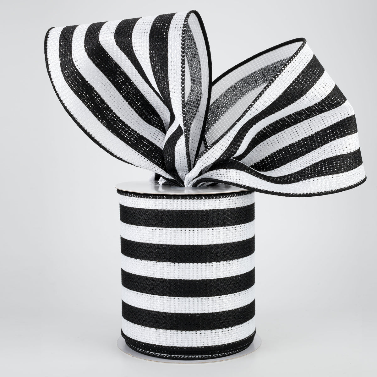 4" Vertical Stripe Faux Burlap Ribbon: Black & White (10 Yards) Lifestyle Photo