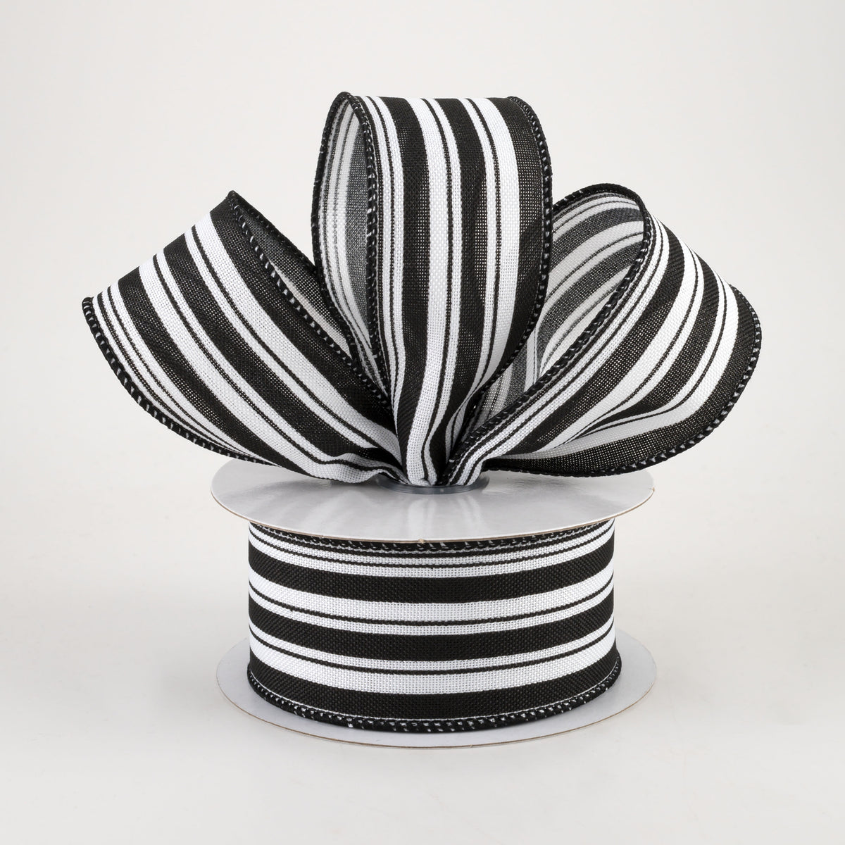 1.5" Vertical Ticking Stripe Ribbon: White & Black (10 Yards) Lifestyle Photo