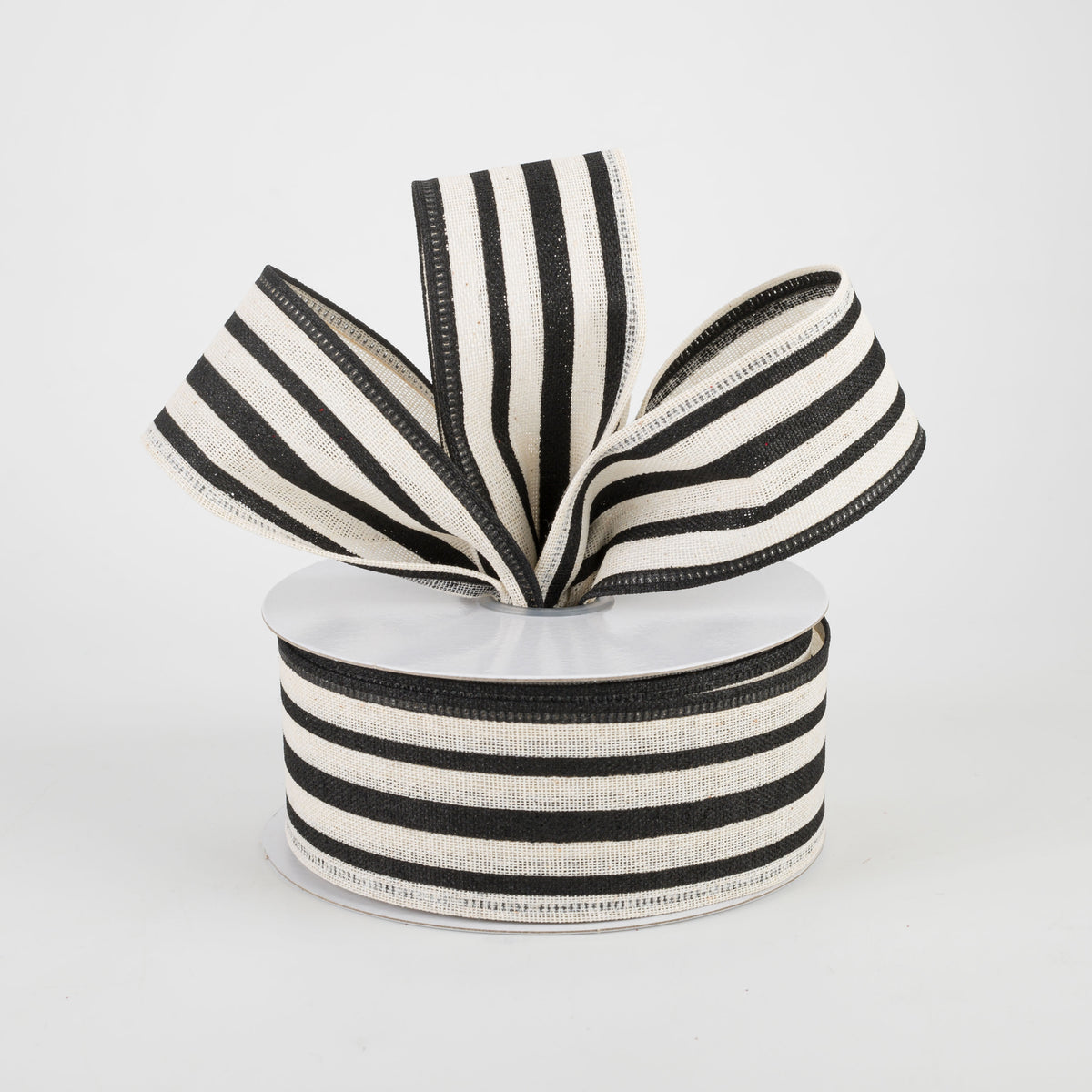 1.5" Vertical Variated Stripes Ribbon: Ivory & Black (10 Yards) Lifestyle Photo