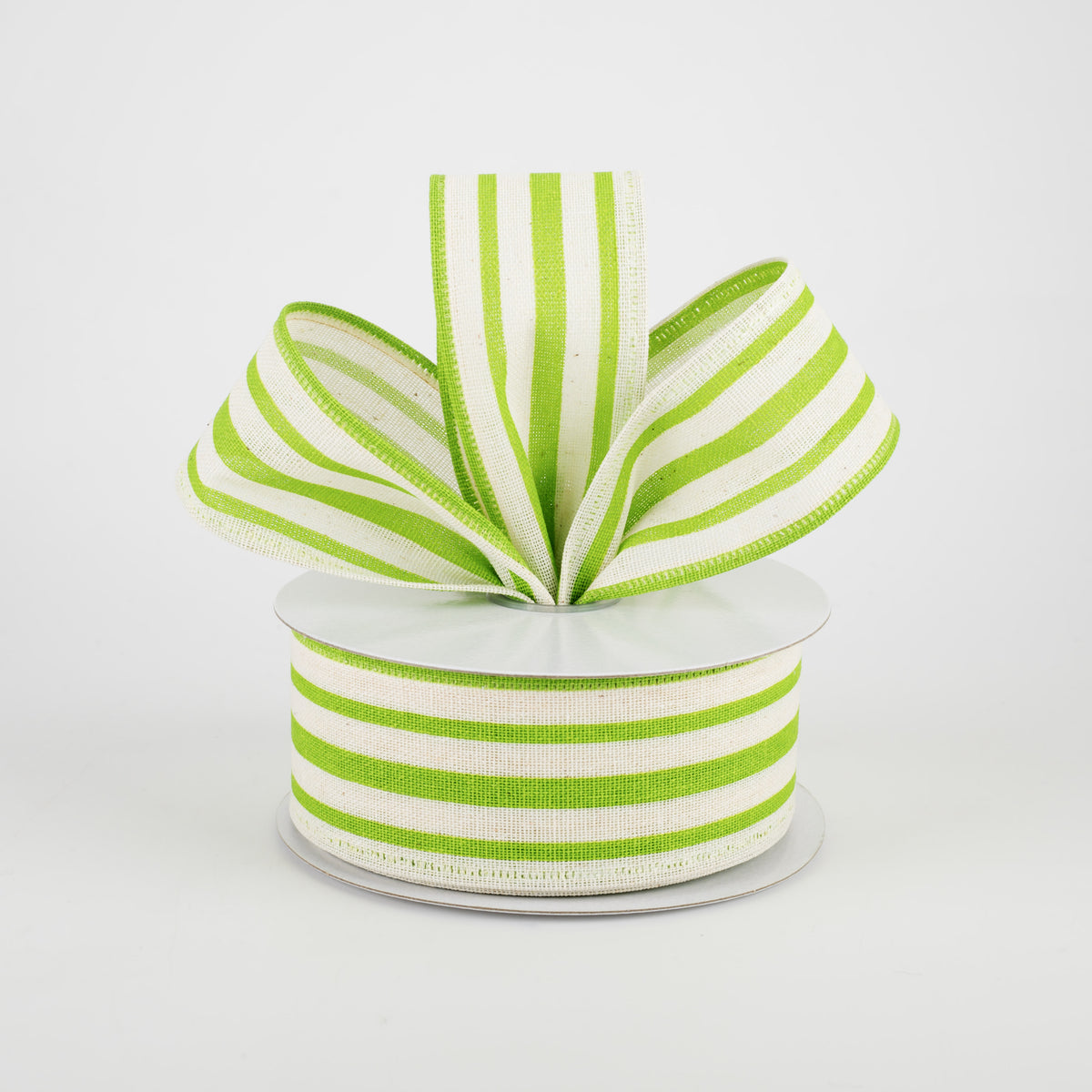 1.5" Vertical Variated Stripes Ribbon: Ivory & Green (10 Yards) Lifestyle Photo
