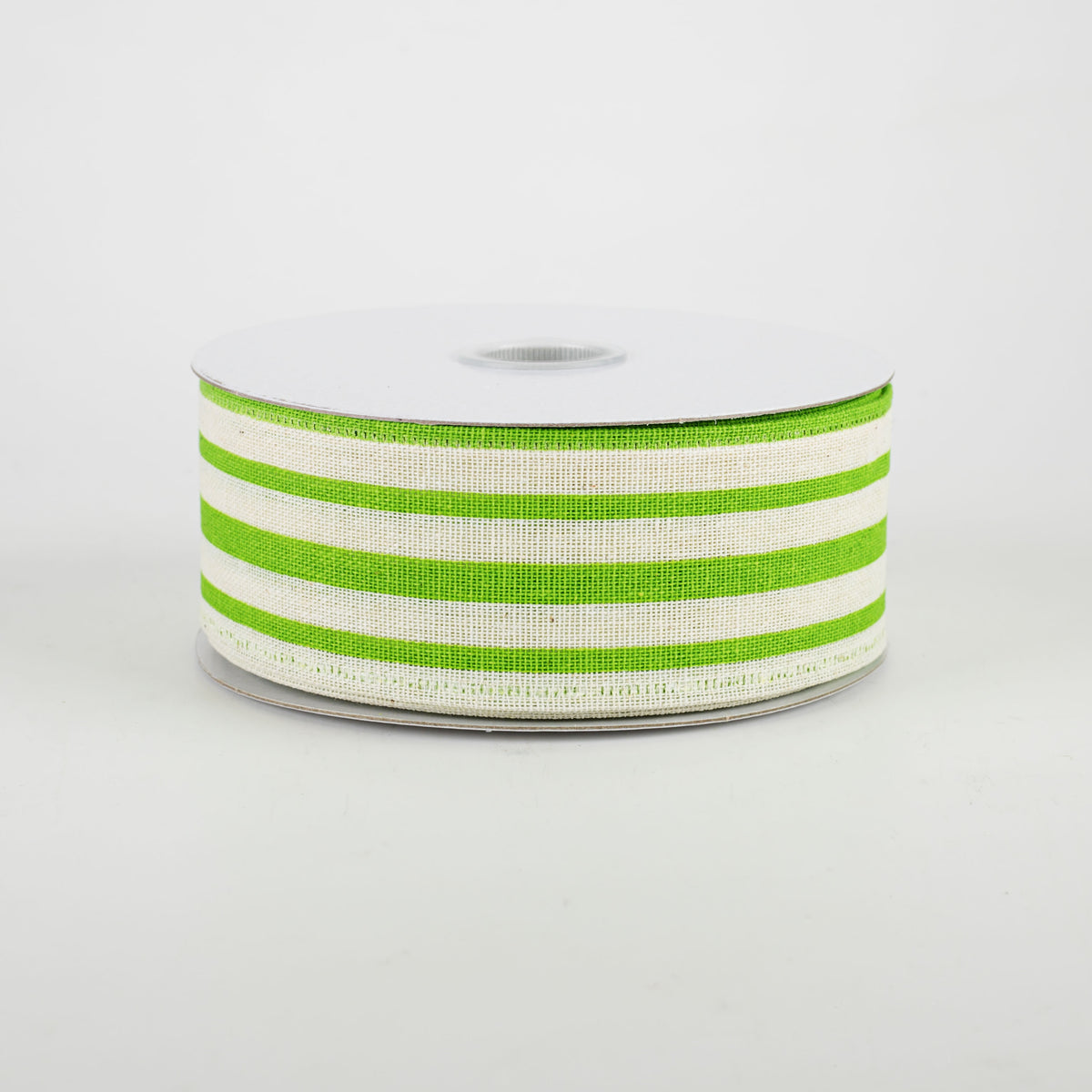 1.5" Vertical Variated Stripes Ribbon: Ivory & Green (10 Yards)