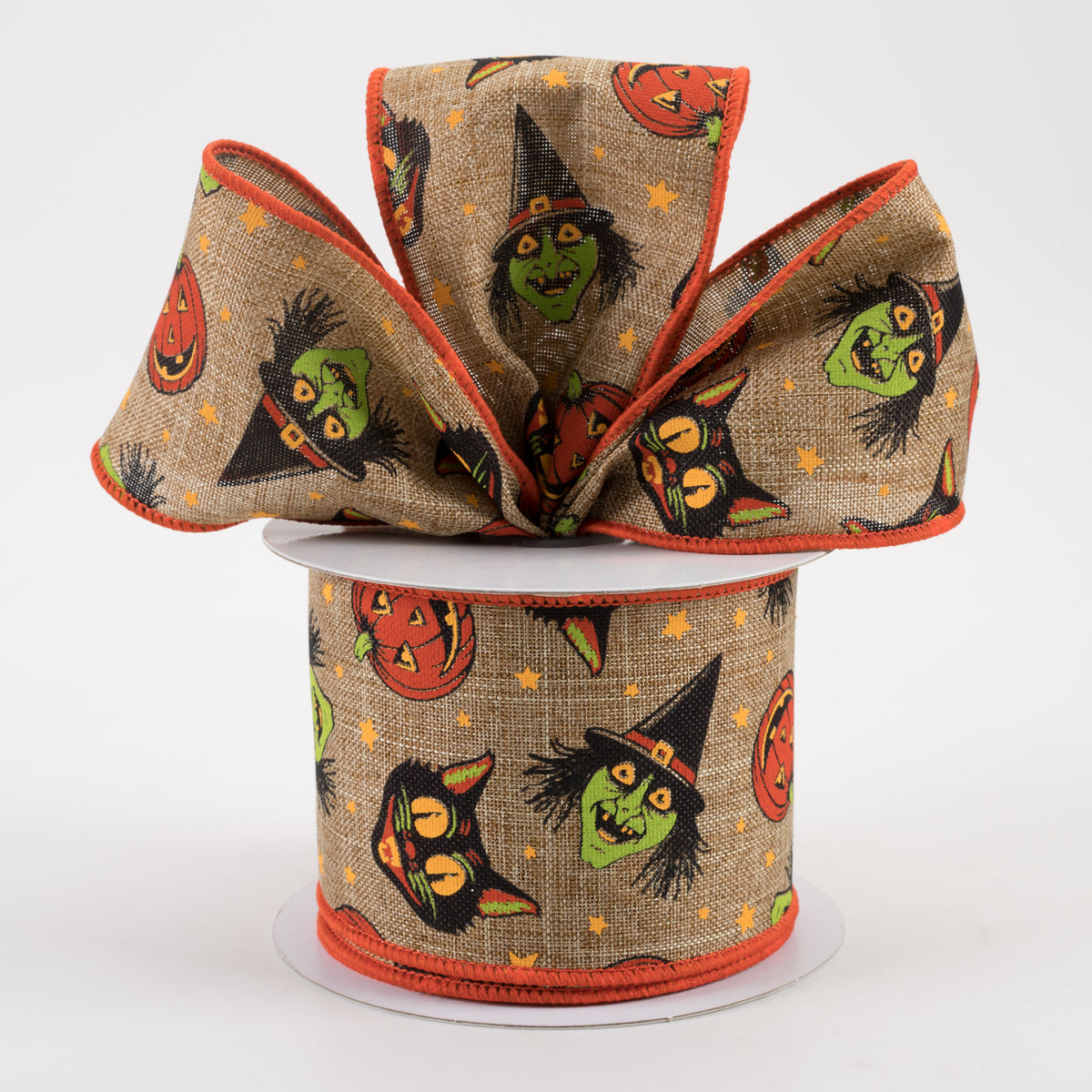 2.5" Vintage Cat, Witch, Jack-O-Lantern Ribbon: Two-Tone Brown (10 Yards) Lifestyle Photo