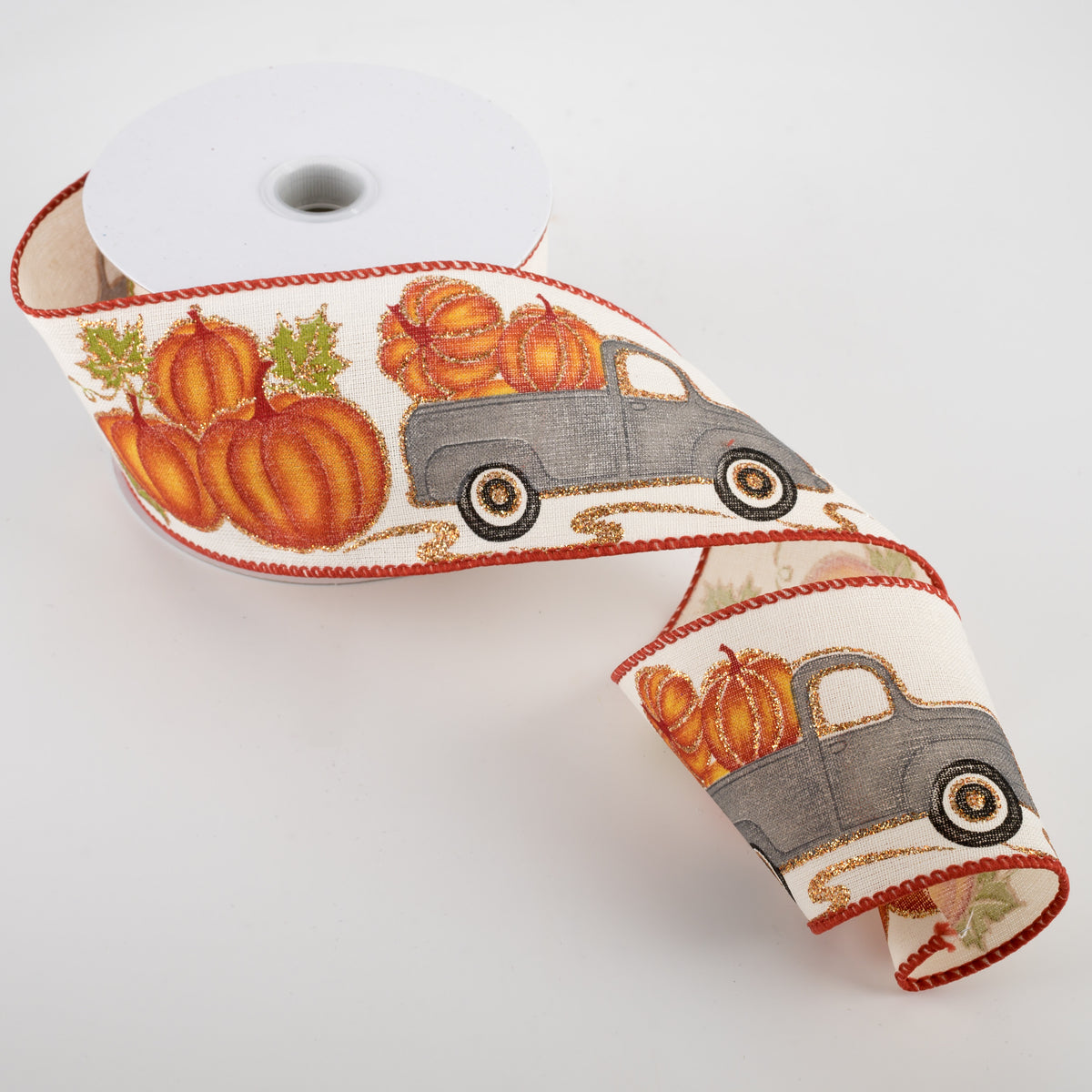 2.5" Vintage Pumpkin Truck Ribbon: Grey (10 Yards) Lifestyle Photo