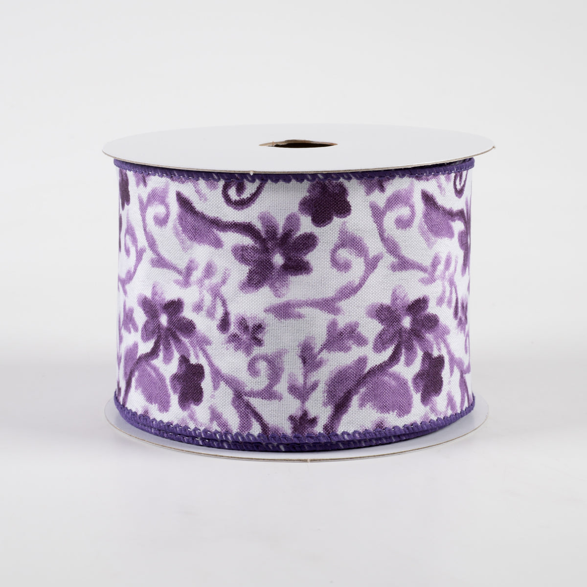2.5" Watercolor Flower Branches Satin Ribbon: Purple (10 Yards)