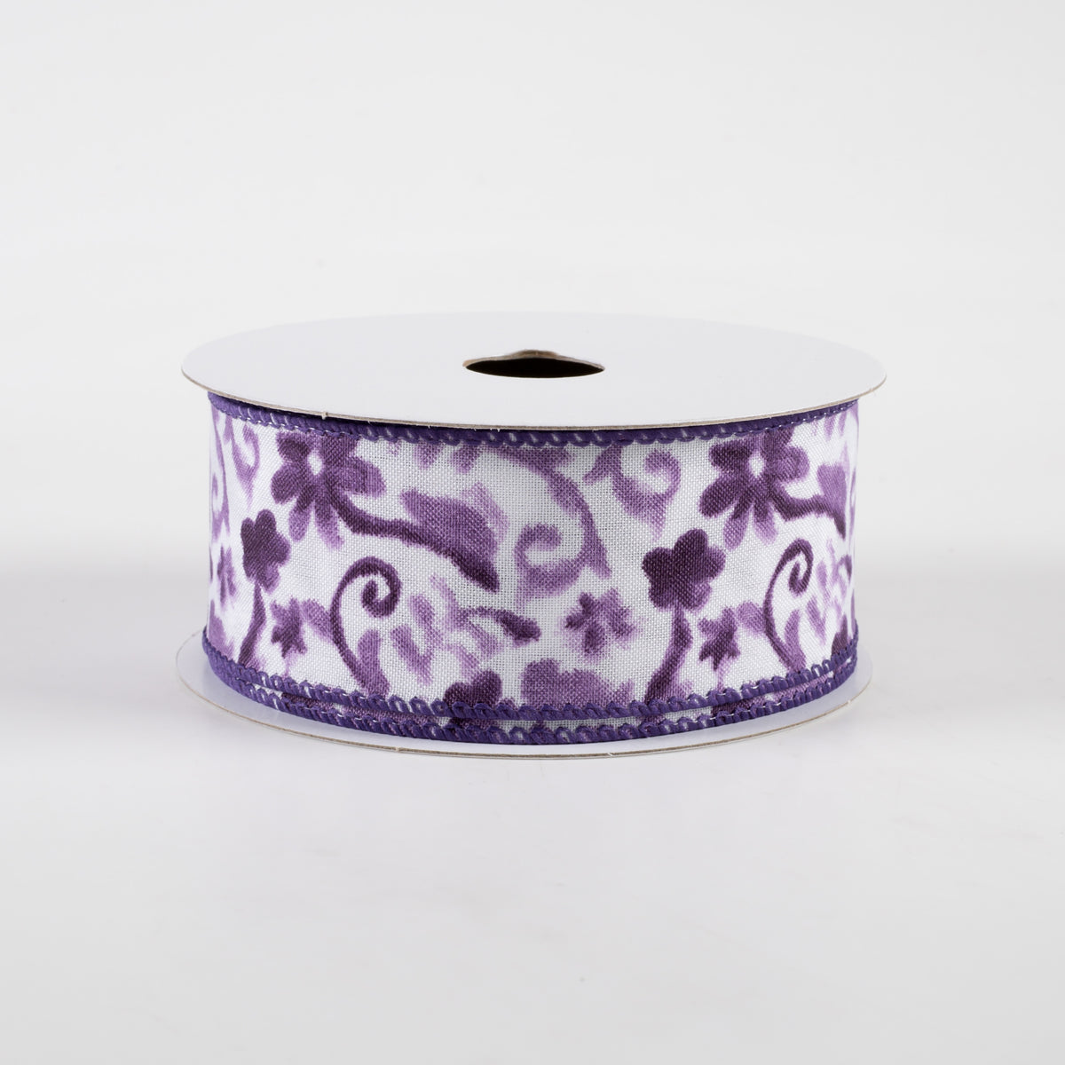 1.5" Watercolor Flower Branches Satin Ribbon: Purple (10 Yards)