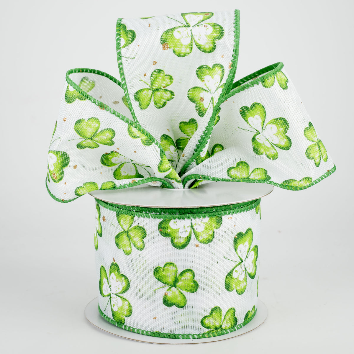 2.5" Watercolor Shamrocks Ribbon: White (10 Yards) Lifestyle Photo