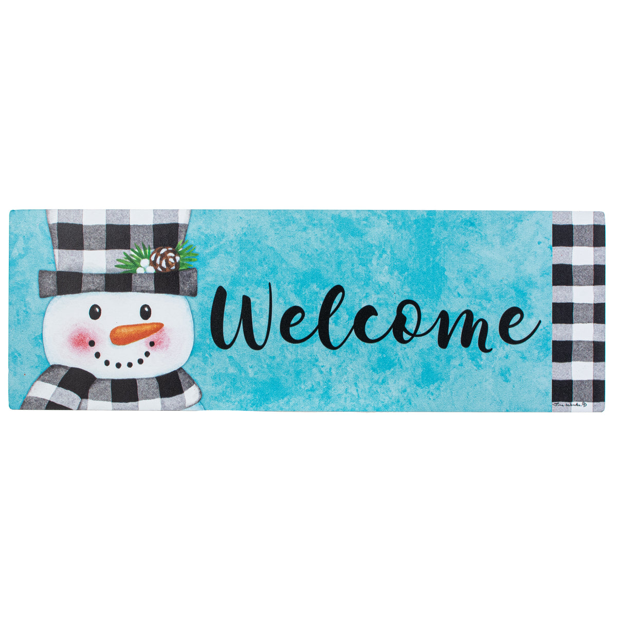Waterproof Gingham Snowman Welcome Sign (5" x 15") Item Number: 4426SS