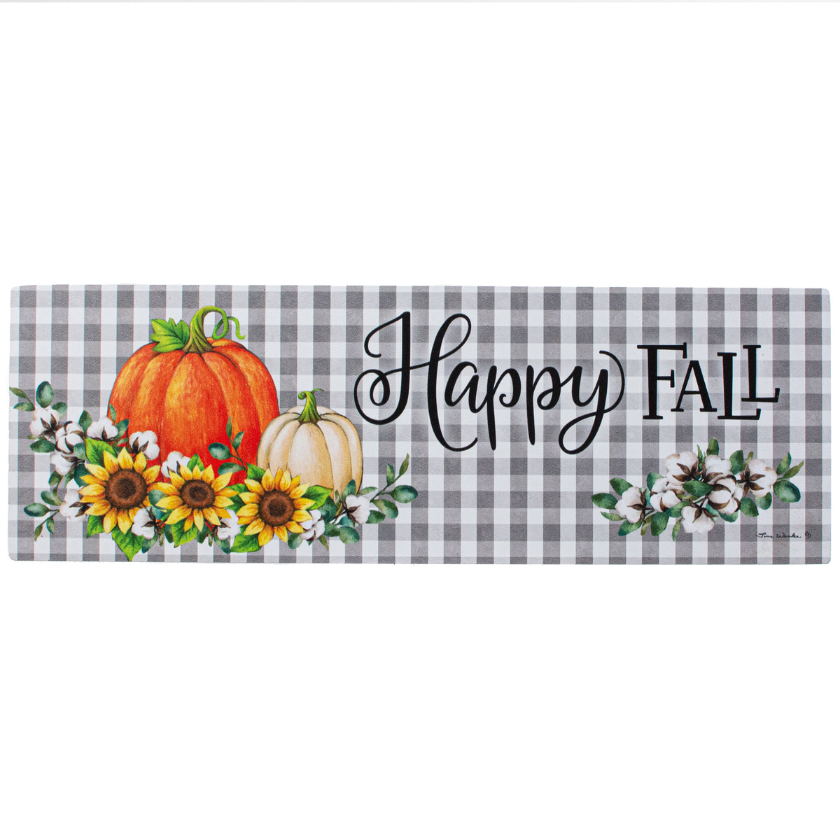 Waterproof Pumpkins & Grey Gingham Sign (5" X15") Item Number: 4398SS