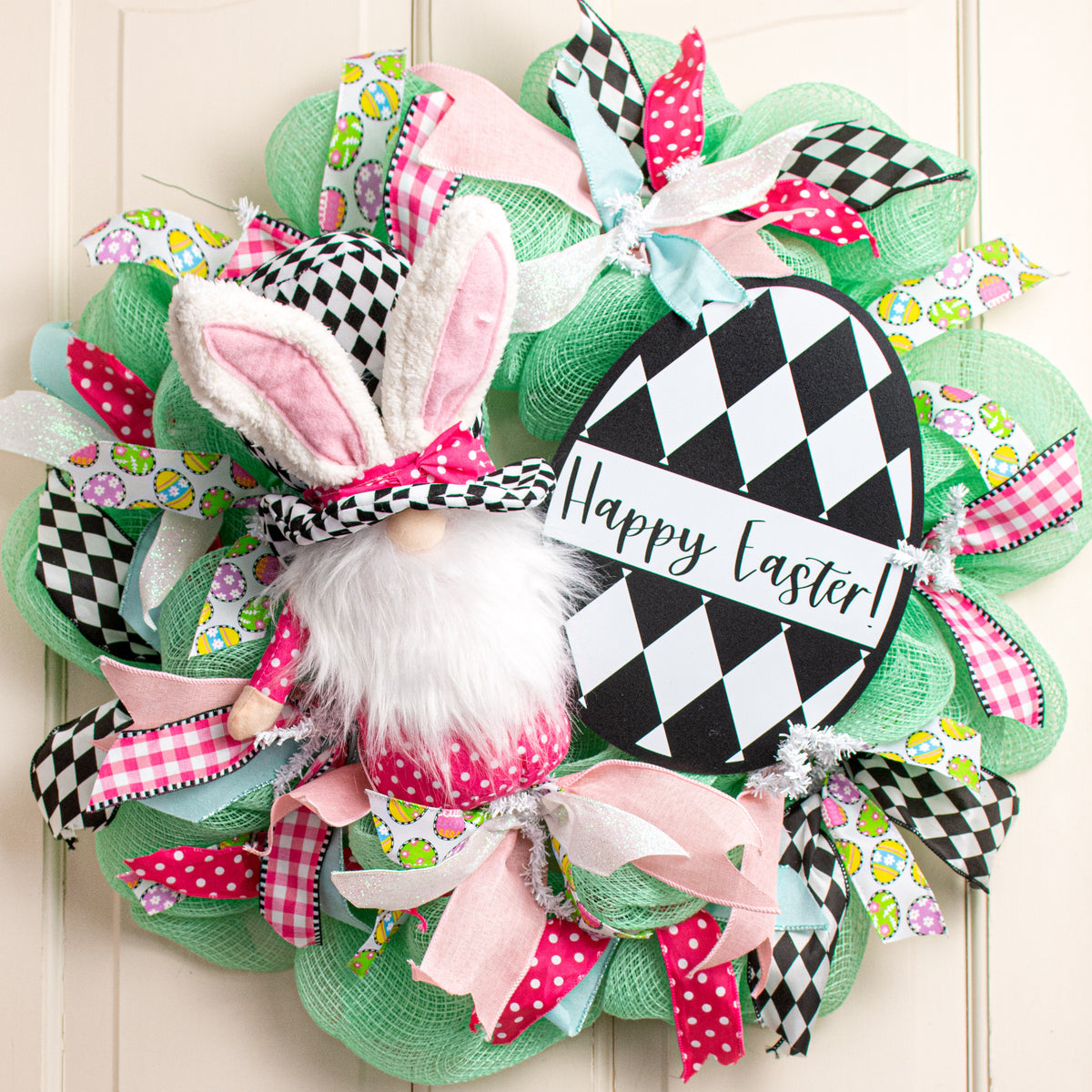 11" Waterproof Sign: Harlequin Happy Easter Egg Lifestyle Photo