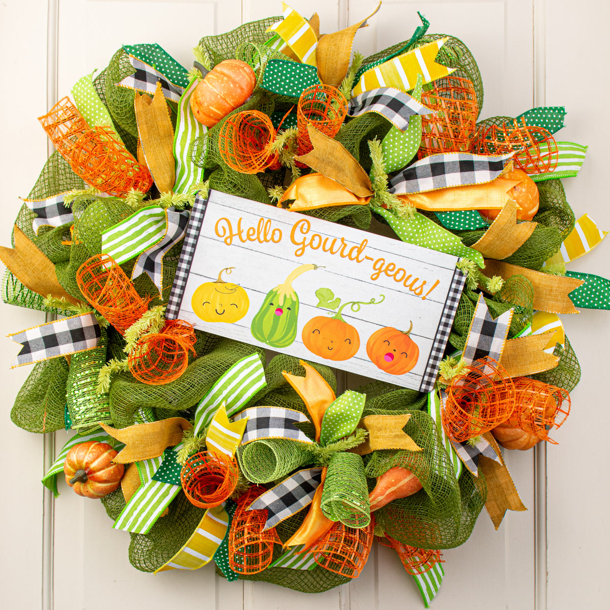 12" Waterproof Sign: Hello Gourd-geous Fall Lifestyle Photo