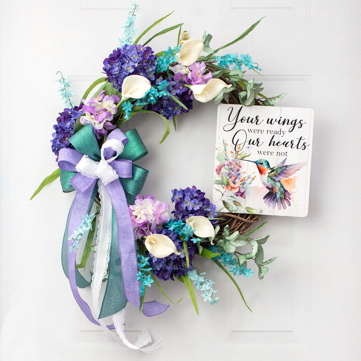 10" Waterproof Sign: Hummingbird Hearts Not Ready Lifestyle Photo
