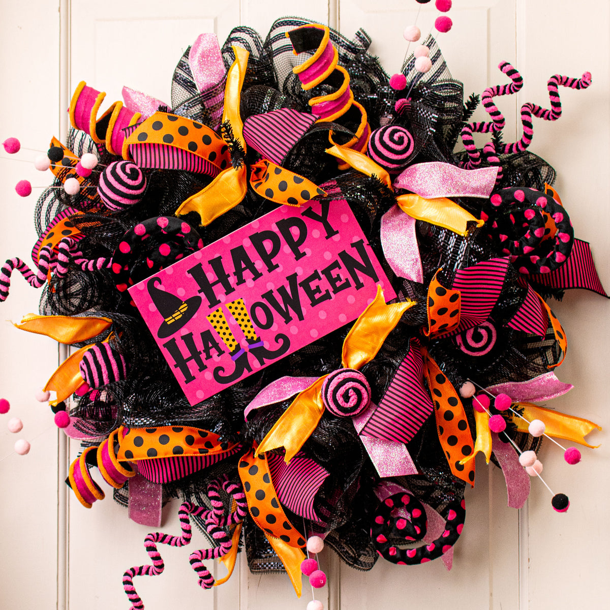 10" Waterproof Sign: Pink Happy Halloween Witch Legs Lifestyle Photo