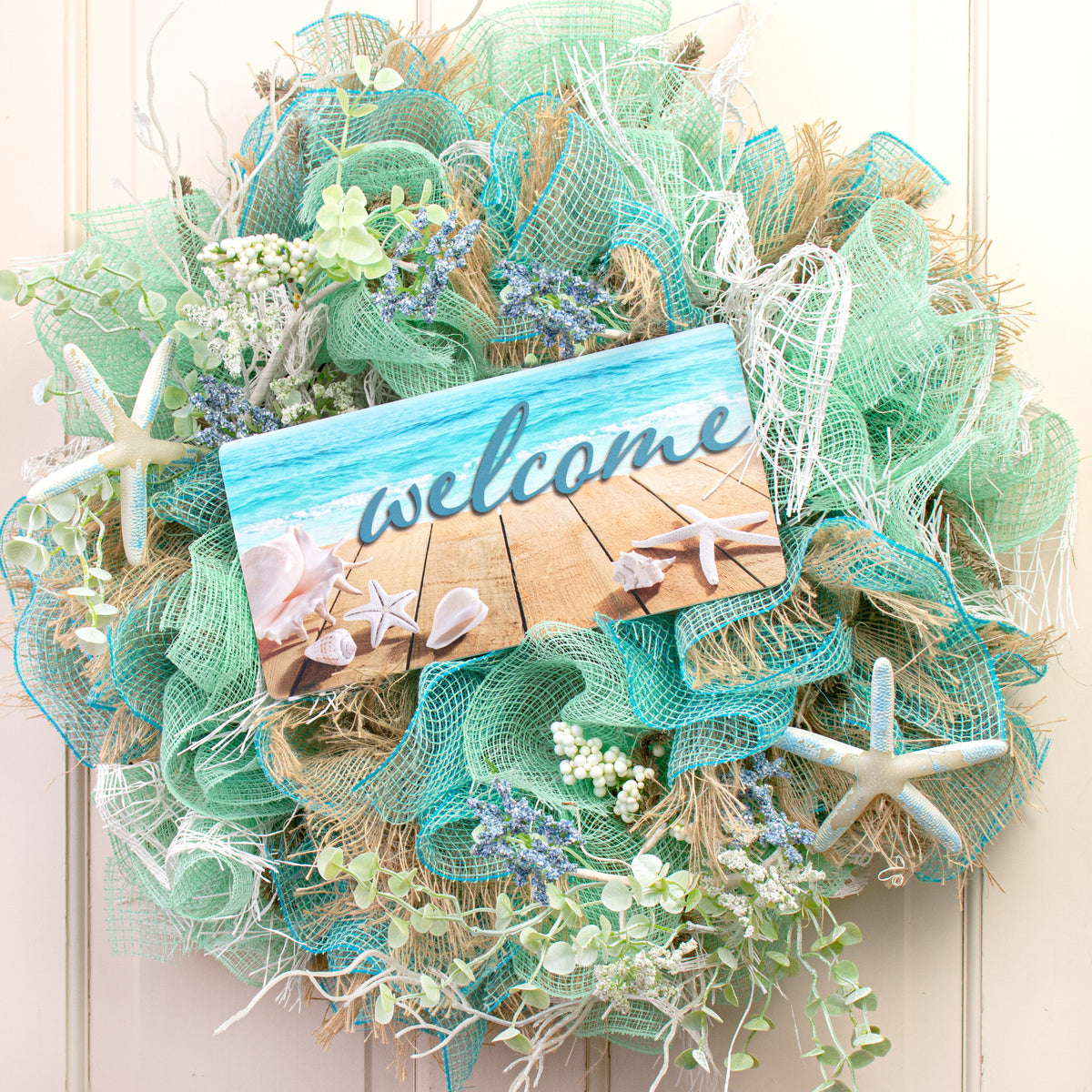 12" Waterproof Sign: Welcome Seashell Beach Lifestyle Photo