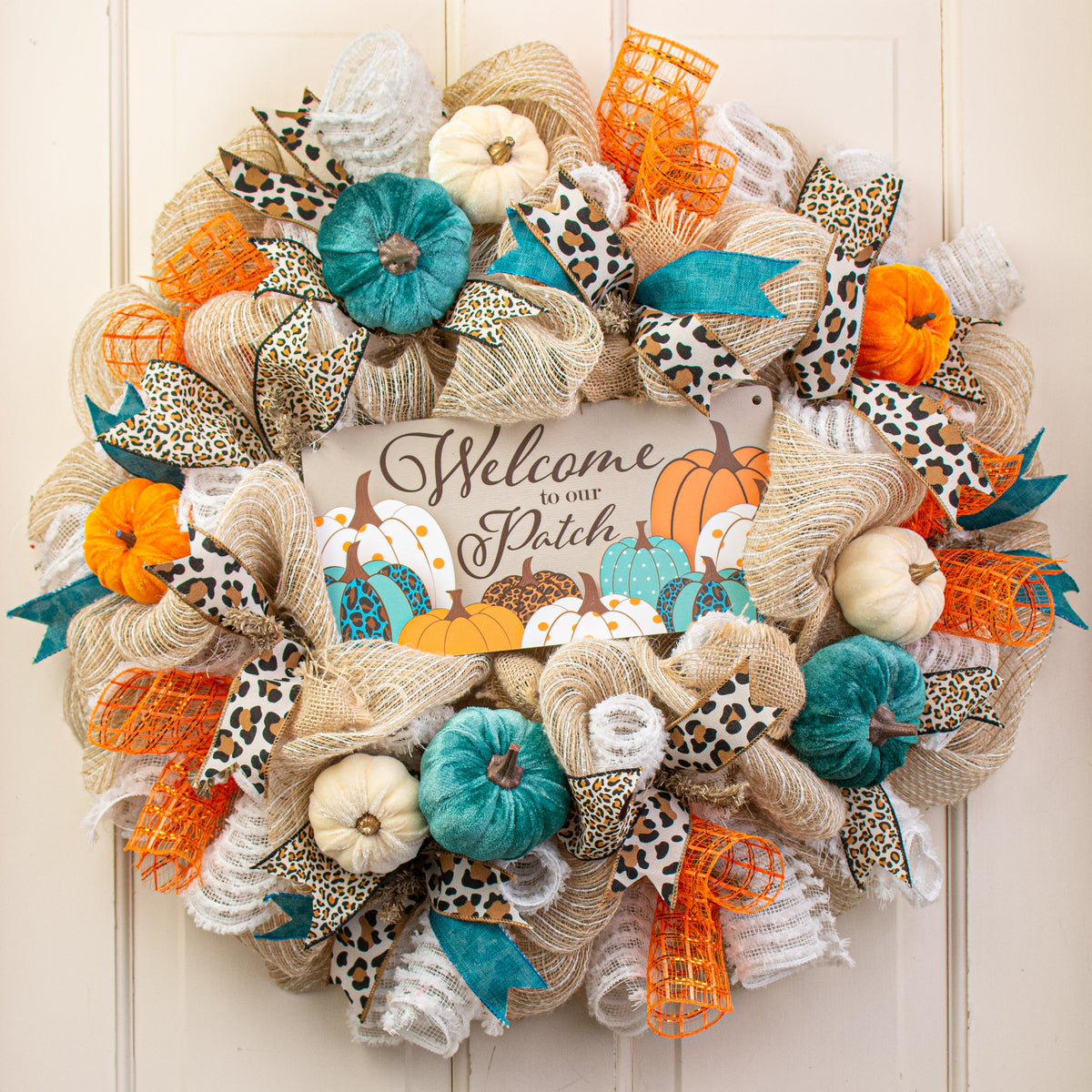 12" Waterproof Sign: Welcome to our Patch Pattern Pumpkins Lifestyle Photo
