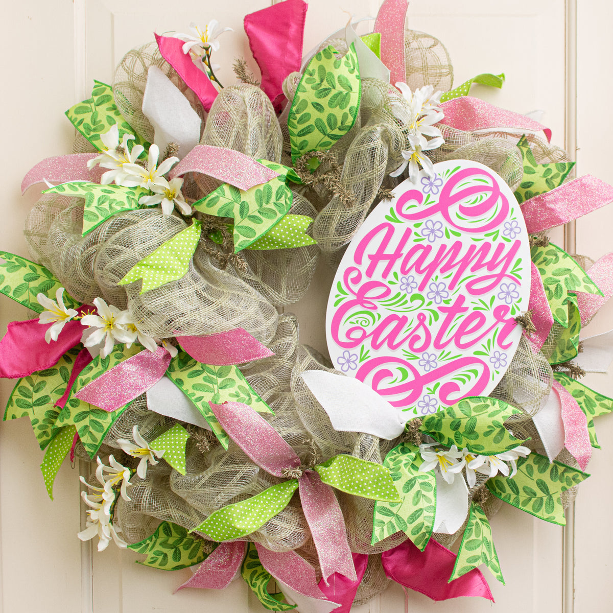 11" Waterproof Sign: White Floral Easter Egg Lifestyle Photo