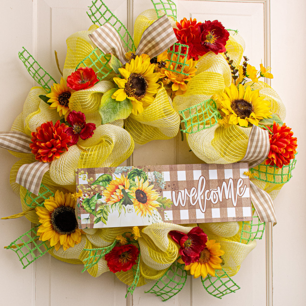 Waterproof Sunflower Pumpkin Welcome Fall Sign (5"x15") Lifestyle Photo