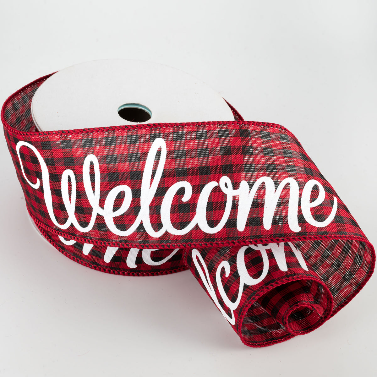 2.5" Welcome Check Ribbon: Black, Red, White (10 Yards) Lifestyle Photo