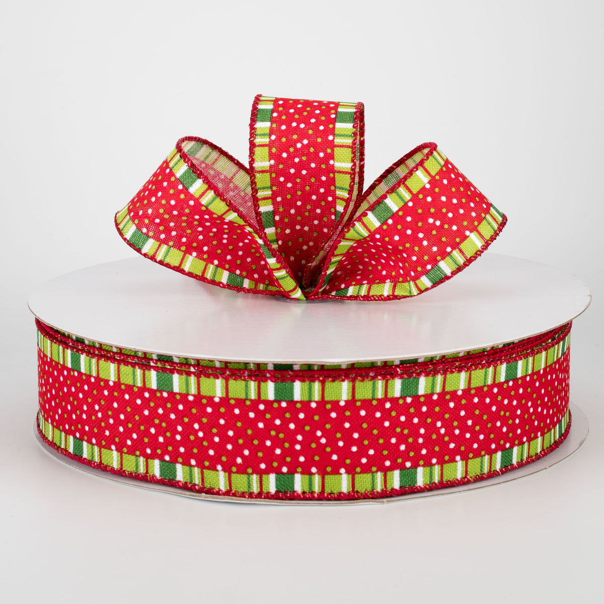 1.5" Whimsical Christmas Stripe & Dot Ribbon (50 Yards) Lifestyle Photo
