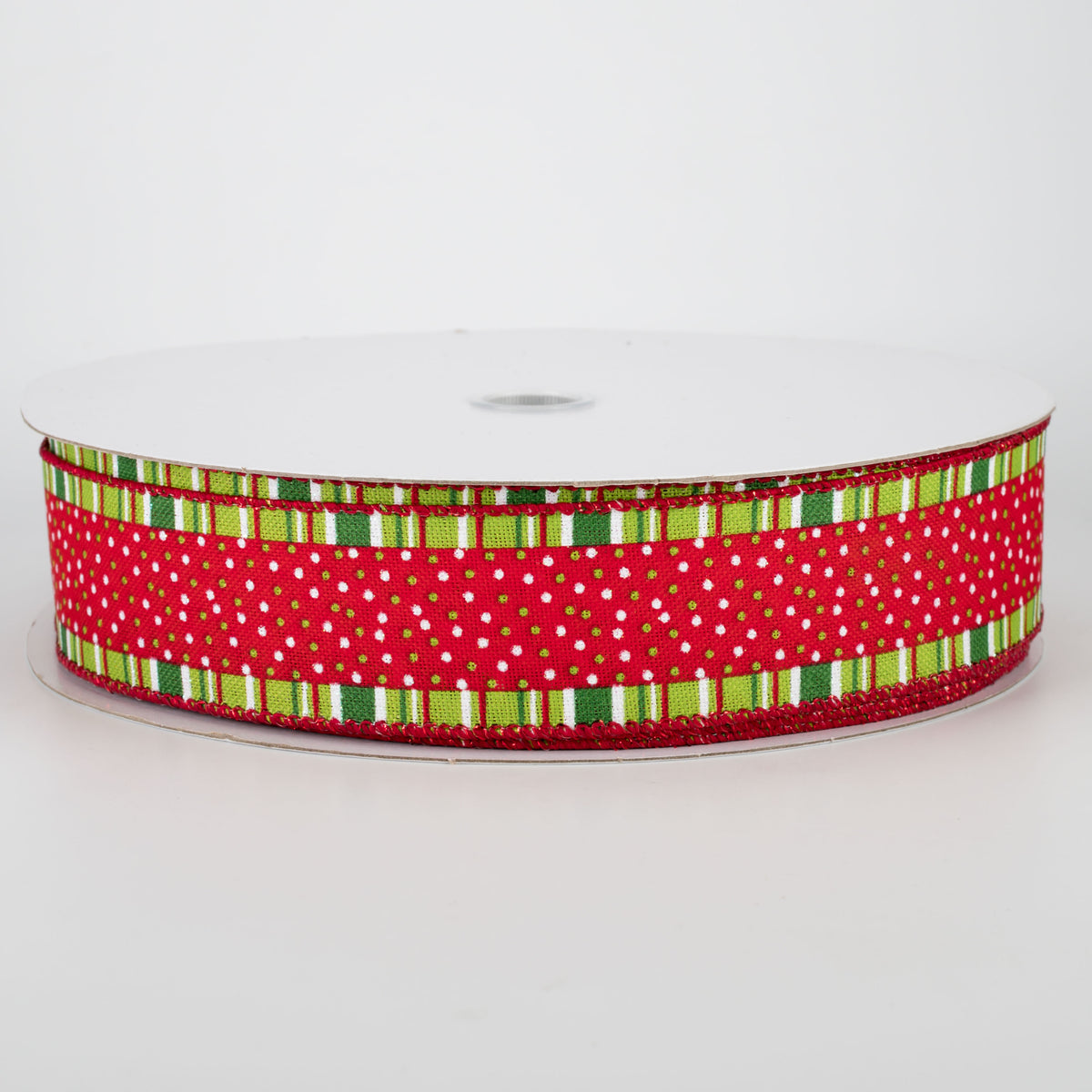 1.5" Whimsical Christmas Stripe & Dot Ribbon (50 Yards)