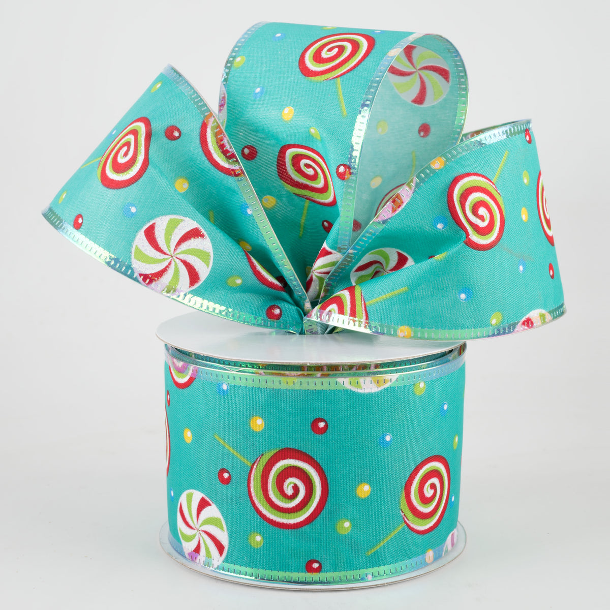 2.5" Whimsy Candy Iridescent Edge Ribbon: Teal (10 Yards) Lifestyle Photo