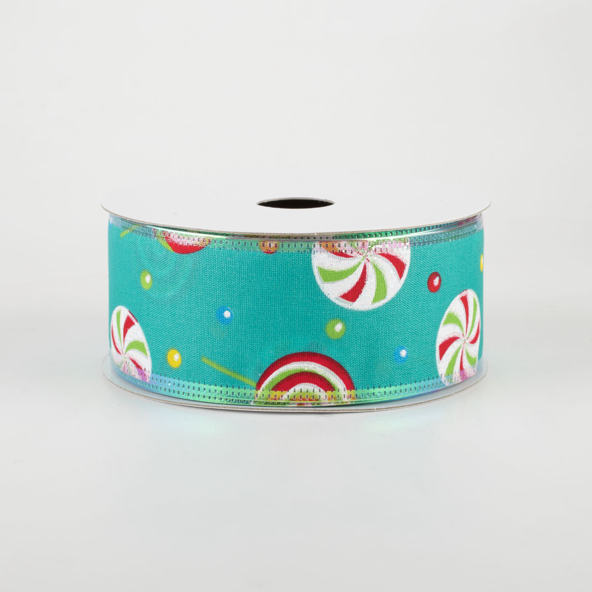 1.5" Whimsy Candy Iridescent Edge Ribbon: Teal (10 Yards)