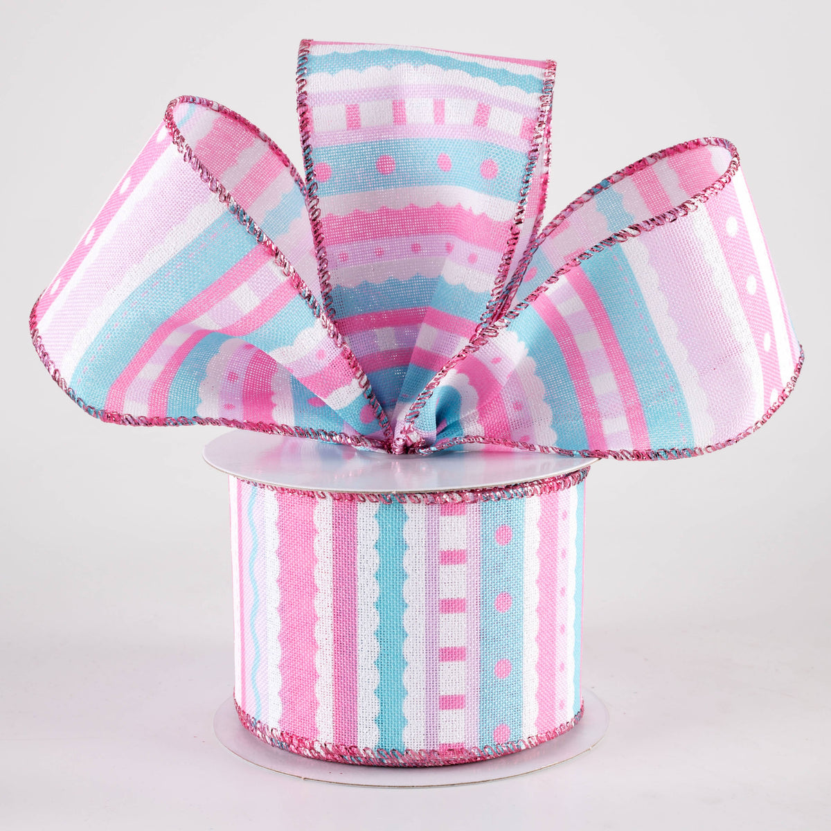 2.5" Whimsy Stripe Ribbon: Pink, Blue & Lavender (10 Yards) Lifestyle Photo