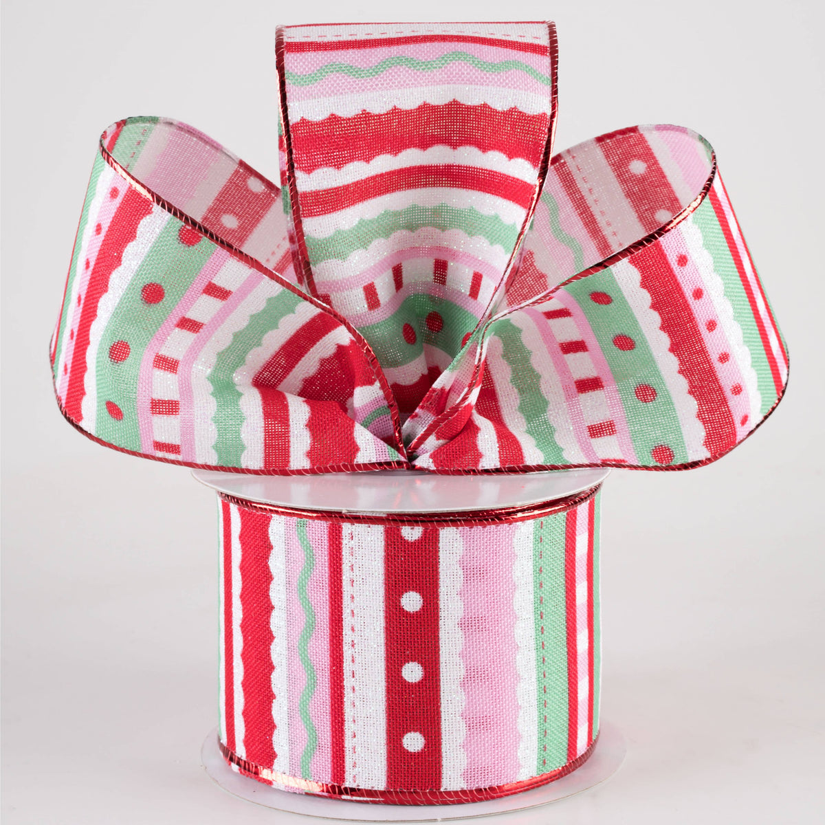 2.5" Whimsy Stripe Ribbon: Red, Mint Green & Pink (10 Yards) Lifestyle Photo