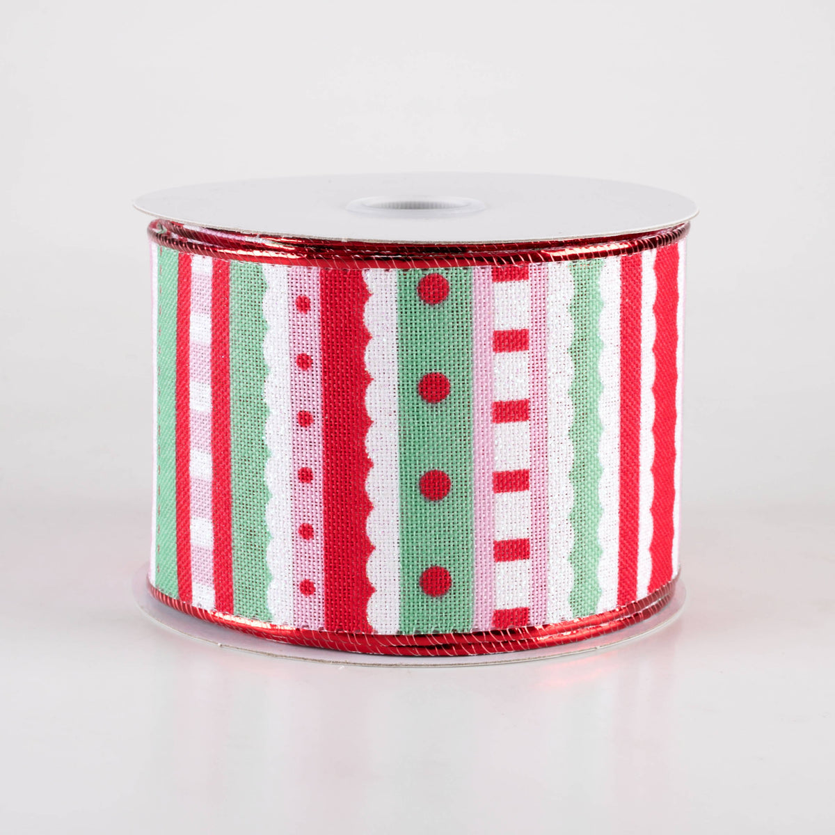 2.5" Whimsy Stripe Ribbon: Red, Mint Green & Pink (10 Yards) Item Number: 71403-40-12